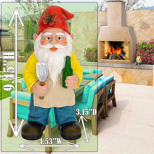 Mood Lab Garden Gnome - BBQ Chef Gnome - 9.45 Inch Tall Statue Lawn Garden Figurine - for Outdoor & House Decor