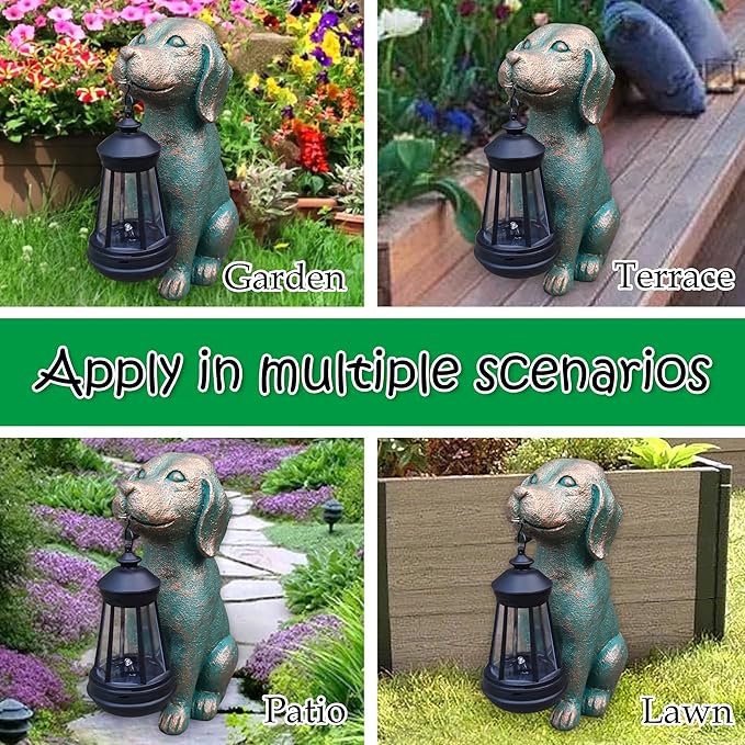 RCTTICUU Dog Garden Statue Outdoor Décor with Solar Lights Lantern,Dog Solar Light Figurines Outside Decorations for Yard,Lawn ,Patio, Balcony, Unique Housewarming Gifts