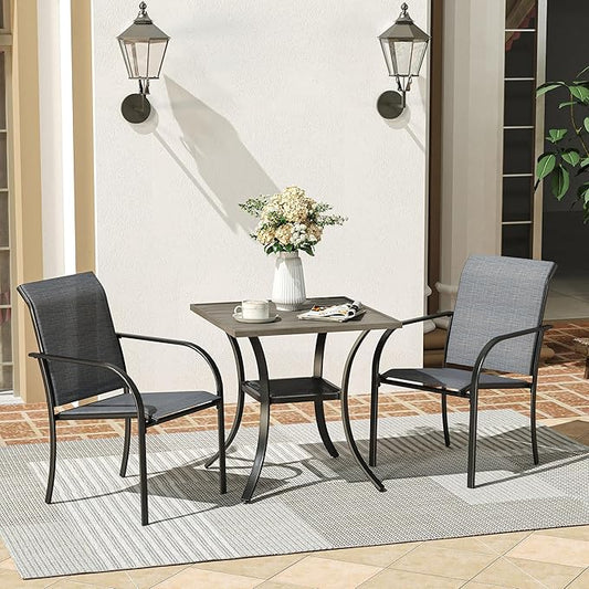 VICLLAX Patio Dining Table, Square Table Metal Outdoor Bistro Table with Rack for Balcony Garden Deck, 28inch Grey