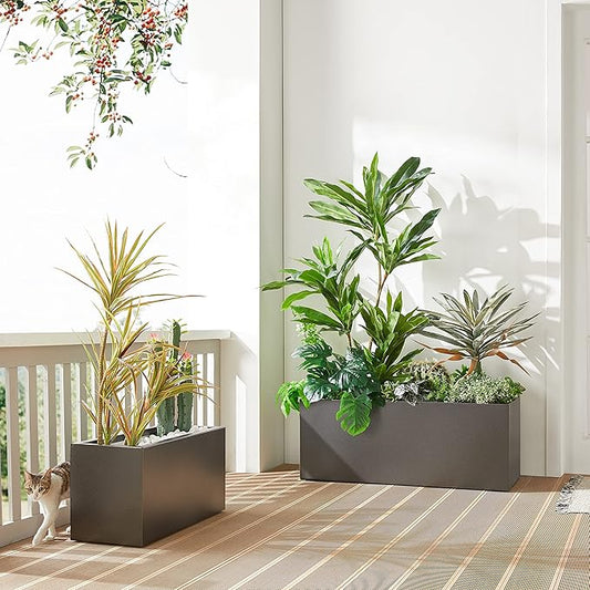 Wallowa Metallic Heavy Long and Large Outdoor/Indoor Planter Box, 38”Lx15”Wx15”H, 40Pounds, No Assemble and Seamless, Color Gray