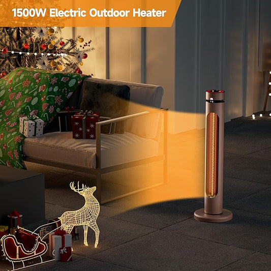 Portable Heater Outdoor Infrared 1500W 8 Heat Levels 8H Timers Carbon Fiber Tube Tip-Over&Overheat Protection IP45 Waterproof Electric Garden Heater, Deep Brown