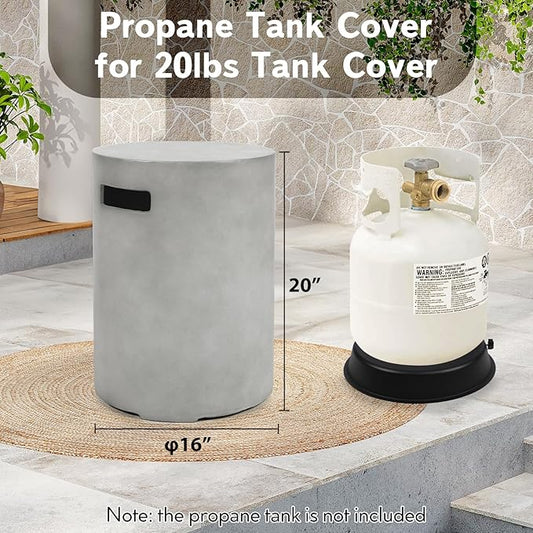 Propane Tank Cover Table, Modern Outdoor Gas Tank Covers, 20LB Concrete Tank Storage Box Hideaway Table for Propane Gas Fire Pit and Round Tank Holder with Handles (Gray) φ16 X 20inch