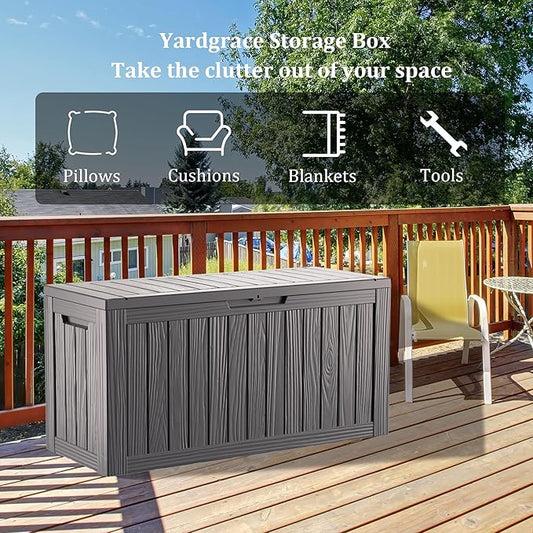 80 Gallon Waterproof Deck Box, Lockable Resin Storage Box for Patio Furniture Cushions Garden Tools and Outdoor Delivery Storage, Coffee
