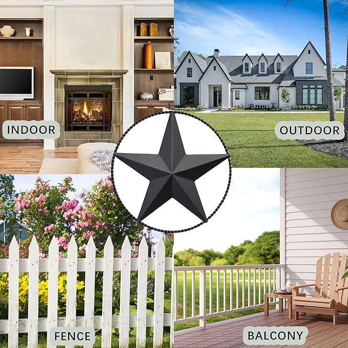 JoyEvy 6.5" Black Metal Barn Star Wall Décor - Wall Art for Farmhouse, Western, Rustic Homes - Outside or Inside of House Decorations