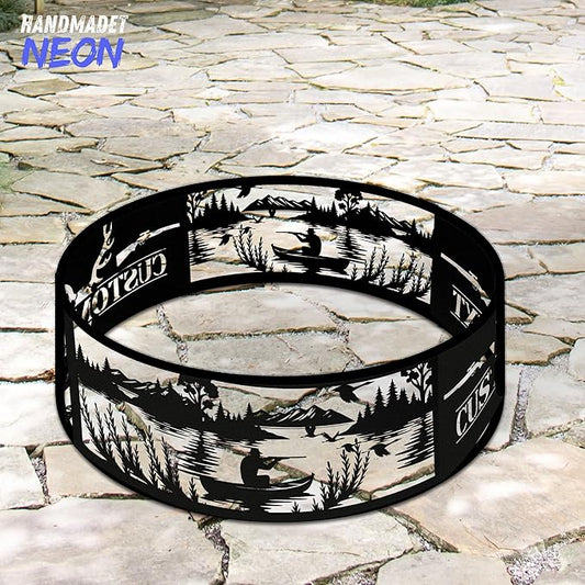 Personalized Reindeer Fire Pit Ring 360 Degree, Outdoor Fireplace, Custom Fire Pits for Outside Wood Burning, Patio Firepit, Camping Bonfire Firepits, BBQ Backyard Garden Decor