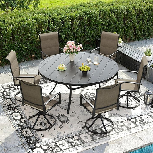 DIFY 50" Round Outdoor Patio Dining Table for 6, Metal Patio Table with 1.57" Adjustable Umbrella Hole, All-Weather Dining Furniture Table for Backyard Lawn Garden, Black