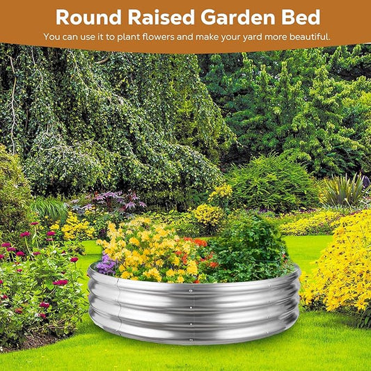 48 Inch Round Galvanized Fire Pit Ring, Silver Round Galvanized Fire Ring, 4 Feet Diameter Fire Pit, Outdoor Pits for Backyard, Camping, Bonfire