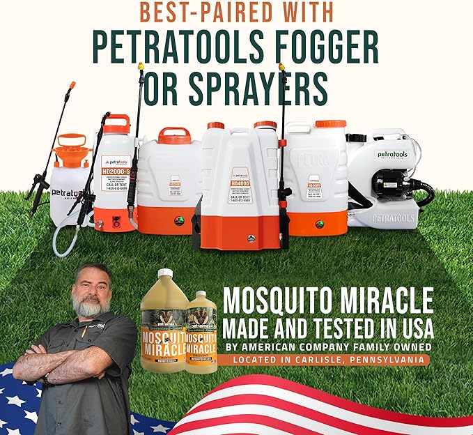 PetraMax Miracle Outdoor Mosquito Spray for Yard - Tested to Kill, Backyard Mosquito Fogger Machine Liquid Concentrate - Pet Safe Fogger Spray - Commercial/Private Pet Friendly Lawn Treatment (4 Gal)