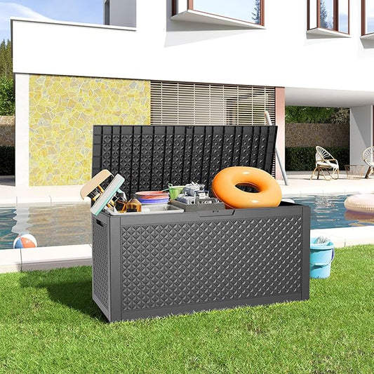 Vixzen 100 Gallon Waterproof Deck Box – Outdoor Storage Organizer for Patio & Garden,Black Pattern