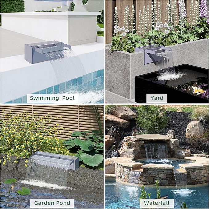 Longrun Pond Waterfall Box with Pump Kit, Transparent Acrylic Pond Waterfall Spillway with 680 GPH 3000L/H Pump for Ponds, Pond Spillway Color-Changing LED Light Strip for Garden (11.8")