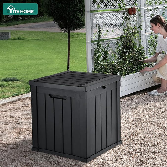 YITAHOME Deck Box, 51 Gallon Weatherproof Outdoor Storage Container for Patio Cushions, Pool Supplies, Garden Tools, Lockable Lid and Side Handles, Black