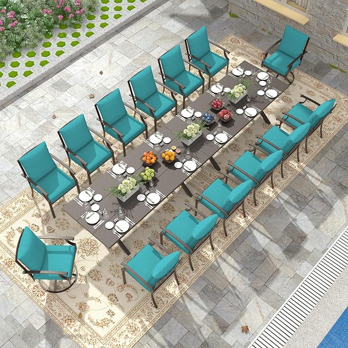 Outdoor Dining Set Patio Dining Table and Chairs Set Outdoor Furniture Set (Blue, 16 Dining Set)