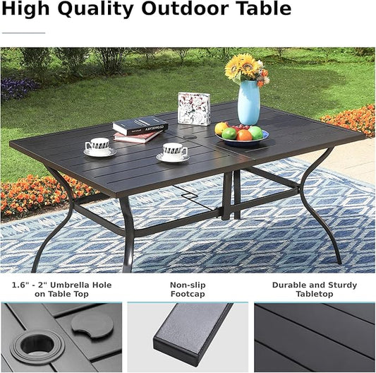 MFSTUDIO Patio Dining Set for 6, Outdoor Table and Chairs Set with Umbrella Hole, 7 Piece Metal Outdoor Dining Set, Patio Furniture Set for Deck Backyard Poolside Garden