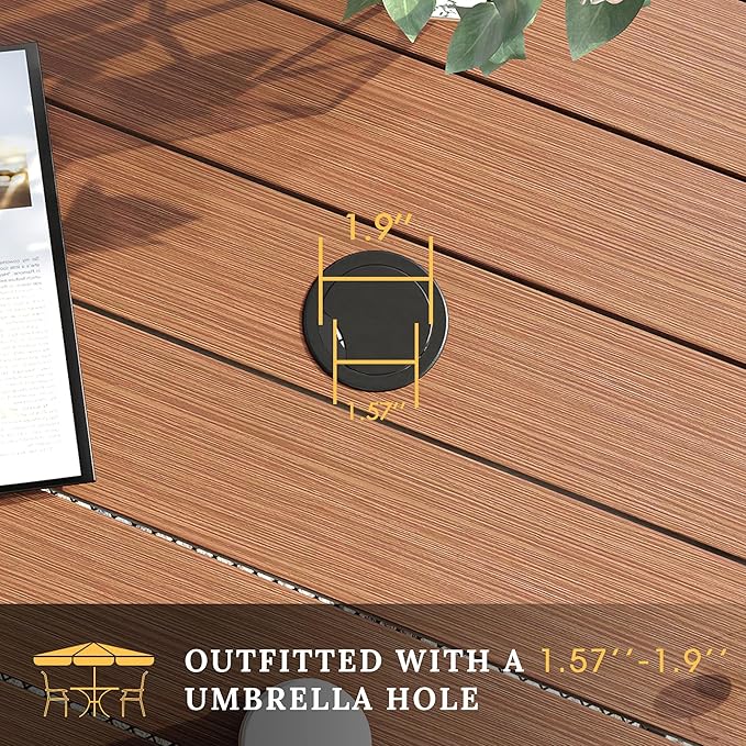 VICLLAX 37.8" Square Outdoor Patio Table, All Weather Metal Outdoor Dining Table for Lawn Garden, Walnut Wood-Like Tabletop