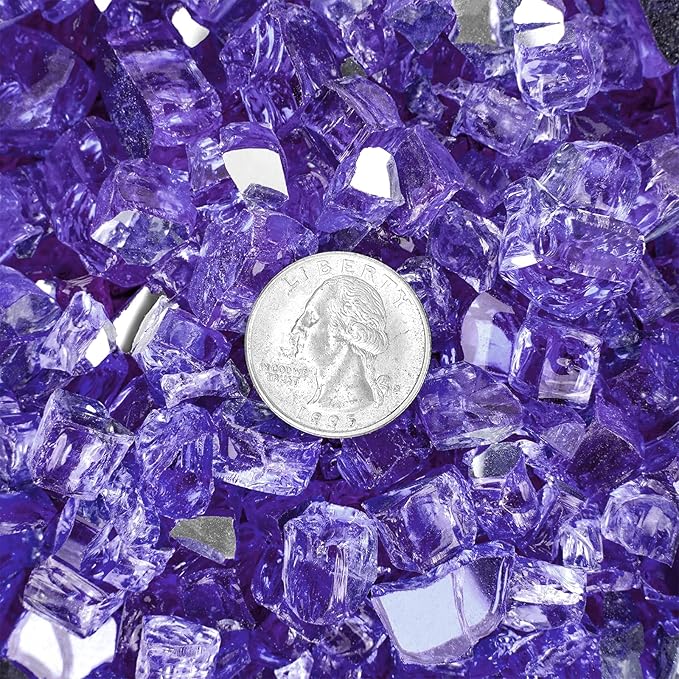 onlyfire 10 Pounds Fire Glass for Propane Fire Pit, 1/4 Inch Reflective Firepit Glass Rocks for Gas Fireplace and Fire Pit Table, Purple