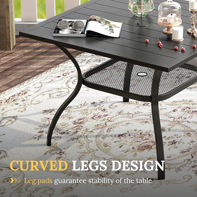 VICLLAX 37.8" Square Outdoor Patio Table, All Weather Metal Outdoor Dining Table for Lawn Garden, Black Tabletop