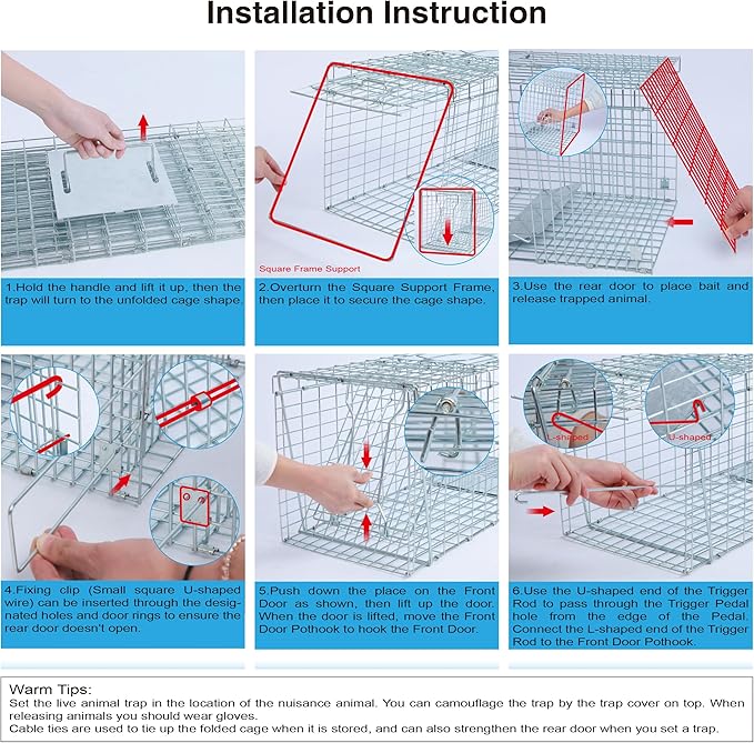 Live Animal Trap Cage with Cover, Cat Trap for Stray Cats 32 Inch Heavy Duty Folding Skunk Traps with Real Door for Raccoons, Opossums, Groundhogs, Skunks, Feral Cats, Squirrels-(32 x 10 x 12 inches)