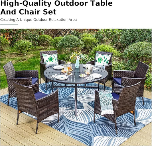 MFSTUDIO Outdoor Dining Sets for 6, Patio Table and Chairs for 6, 7 Pieces Rattan Outdoor Dining Furniture Set, Patio 54" Round Table with Chairs, Backyard, Porch