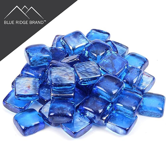 Reflective Fire Pit Glass Cubes - Professional Grade Fire Glass for Fire Pit - 1" Firepit Glass Rock - Glass Stones - Gas & Propane Fire Pit & Fireplace Glass (20 Pound, Light Blue
