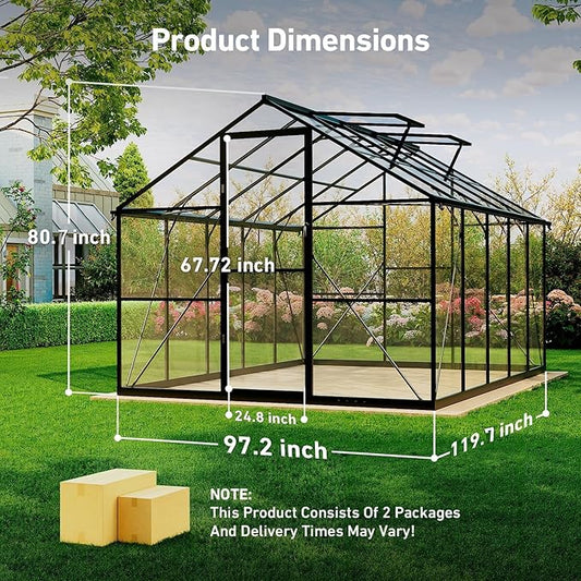 Outdoor Greenhouse with 3mm Transparent PC Panels, Small Walk-in Greenhouse,Vented Roof Window, Windproof Aluminum Frame with Quick-Installation Structure, Suitable for Gardening