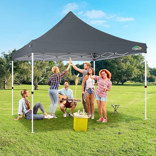COBIZI 10x10ft Pop Up Canopy with 4 Removable Sidewalls, Easy Up Commercial Gazebos, Waterproof and UV50+ Gazebo with Portable Bag, Adjustable Leg Heights, Tents for Parties, with 4 sandbags, Gray