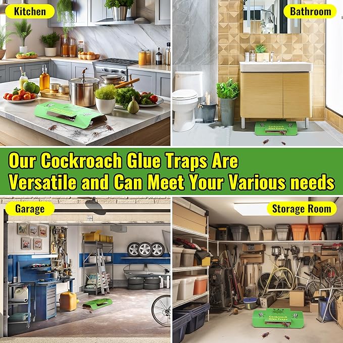 Qualirey 20 Pack Roach Traps, Roach Traps Indoor Sticky with Cockroach Bait, Cockroach Glue Trap Long Lasting and Non Toxic, Children and Pet Friendly, for Home, Kitchen, Bathroom, Storage Room