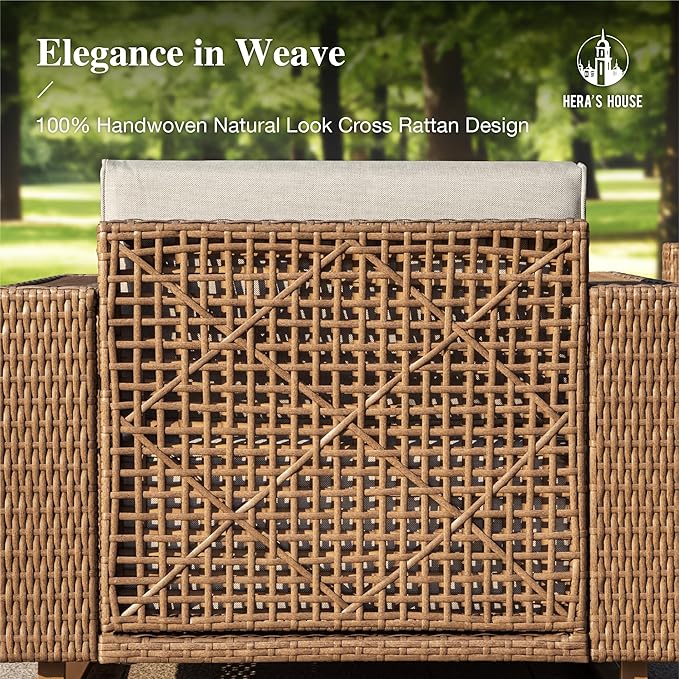 HERA'S HOUSE 6 Pieces Patio Furniture Set, 4 Sectional Outdoor Rattan Wicker Sofa with 2 Ottomans, All Weather Patio Conversation Set with 5.3" Widened Armrest, 10" Ultra Thick Comfy Cushion for Deck