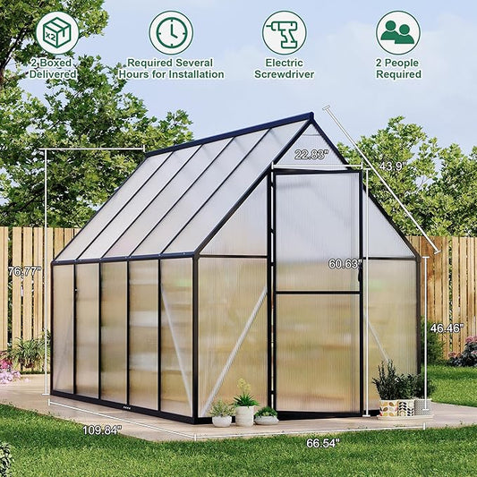 Polycarbonate Greenhouse for Outdoors, Large Walk-InGreenhouse with Quick Setup Structure and Roof Vent, Greenhouse with Ventilation