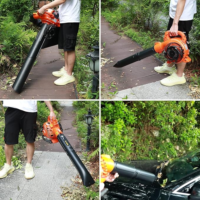 Lefitap Gas Leaf Blower - Blowing & Suction, 2 in 1 Light Handheld Leaf Blower 26CC 424 CFM 2-Cycle - with Straight and Curved Blow Pipe, Powerful Gas Powered Snow Blowers for Lawn Care