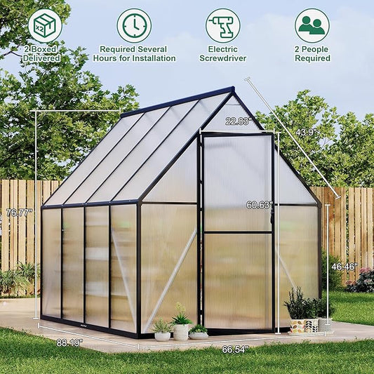 Polycarbonate Greenhouse for Outdoors, Large Walk-InGreenhouse with Quick Setup Structure and Roof Vent, Greenhouse with Ventilation