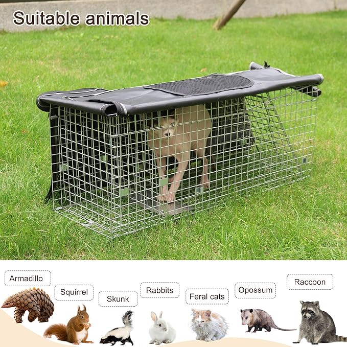 Live Animal Cat Trap Cage Cover for Stray Cats 32 Inch Folding Skunk Trap with Real Door for Raccoons, Opossums, Groundhogs, Skunks, Feral Cats, Squirrels (Only Cover)