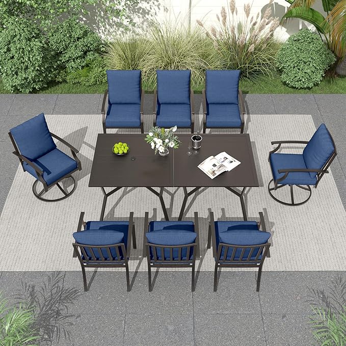 Outdoor Dining Set Patio Dining Table and Chairs Set Outdoor Furniture Set (Dark Blue, 10 Dining Set)