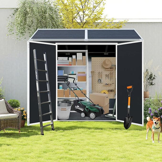 Storage Shed 8x6 ft Outdoor Resin Shed with Floor, Plastic Sheds with Two Windows and Lockable Double Door, Waterproof Garden Shed with Vents, Tool Sheds for Backyard, Patio, Lawn, Black