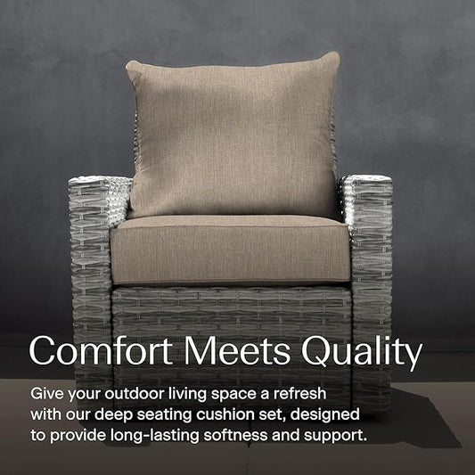 Honeycomb Outdoor Heritage Deep Seat, 24 x 23, Textured Solid Birch Tan Chair Cushion for Patio Furniture