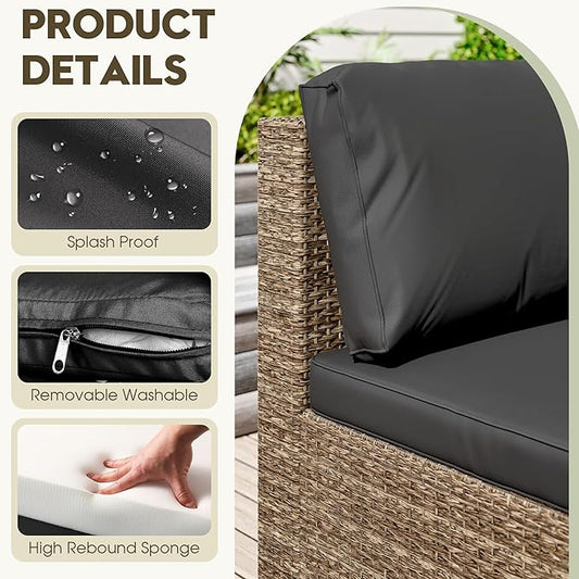 7 Piece Patio Sectional Furniture Set Outdoor Furniture Patio Conversation Sets & Patio Sectional - Hand-Woven Wicker Outdoor Sectional Black Cushions Glass Table