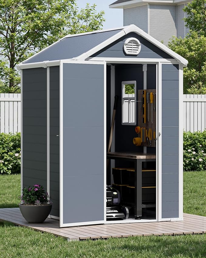 6x4.5 Resin Outdoor Storage Shed with Enhanced Roof Runoff & Floor, Secure Hidden Screws Design, Durable Build for Deck, Pool Supplies, and Versatile Storage, Dark Grey