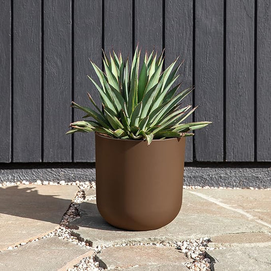 Veradek Round Lima Planter Pots for Indoor/Outdoor Garden Use | Made from Plastic & Concrete w/Drainage Holes | Modern Décor for Tall Plants, Flowers, Trees