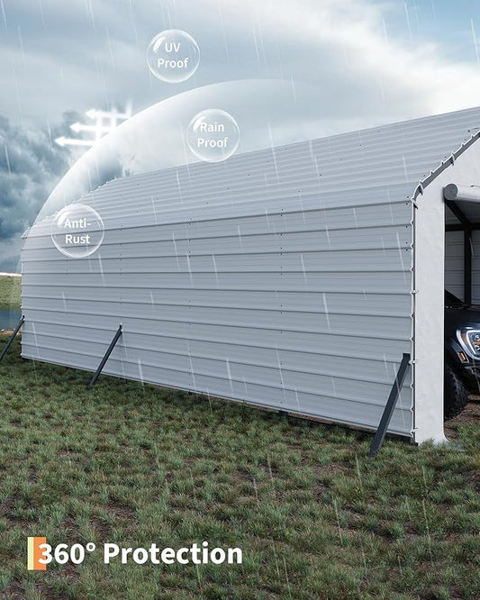 GarveeLife Roofing Panels for Metal Carport 13x26 ft, 13x21 ft, 13x16 ft, Heavy Duty Metal Carport Kits, 27 Ga. Galvanized Steel Ribbed Panels, 64.17 in x 19.68 in, 16 Pcs, White