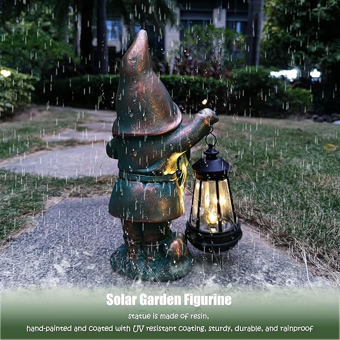 RCTTICUU Gnomes Garden Statue Outdoor Décor with Solar Lights Lantern,Gnome Solar Light Figurines Outside Decorations for Yard,Lawn Patio, Balcony, Unique Housewarming Gifts