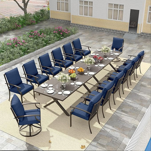 Outdoor Dining Set Patio Dining Table and Chairs Set Outdoor Furniture Set (Dark Blue, 16 Dining Set)