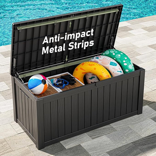 120 Gallon Outdoor Storage Box, Resin Deck Boxes Outdoor Waterproof For Patio Furniture, Garden Tools, Pool Supplies, Lockable And UV Resistant