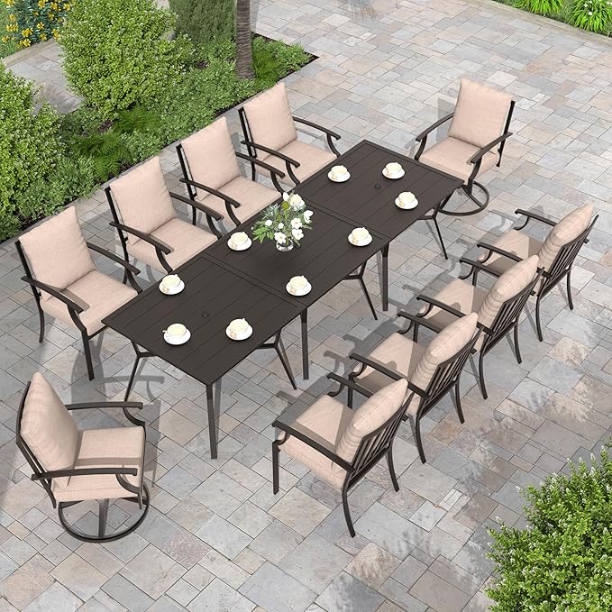 Outdoor Dining Set Patio Dining Table and Chairs Set Outdoor Furniture Set (Brown, 13 Dining Set)
