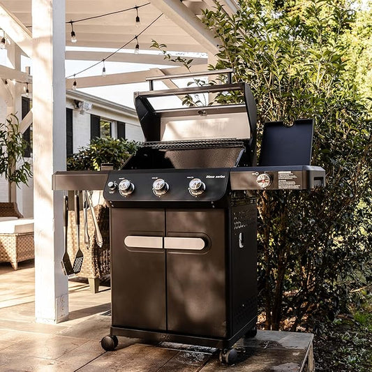 Monument Grills Outdoor Barbecue Stainless Steel 3 Burner Propane Gas Grill, 48,000 BTU Patio Garden Grill with Side Burner and Knob Controls, Mesa325 with BBQ Cover