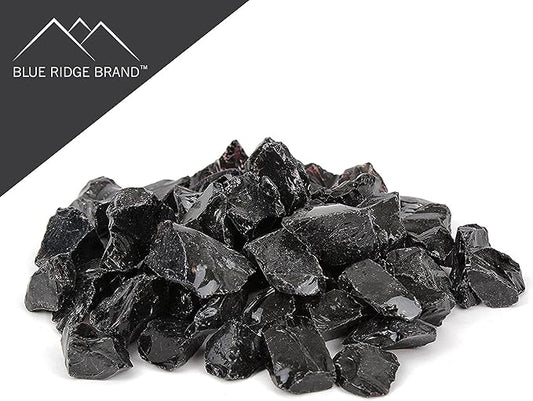 Fire Pit Glass - Fire Glass for Fire Pit - Firepit Glass Rock - Glass Stones - Fire Pit Glass Rocks - Gas & Propane Fire Pit & Fireplace Glass (50 Pound, Black)