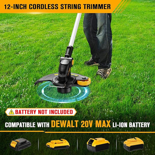 HEINPRO Cordless String Trimmer Compatible with Dewalt 20V MAX Battery, 12-Inch Weed Wacker Cordless Auto Line Feed,Electric Weed Eater Battery Powered Grass Trimmer w/6 Line Spools(Tool Only)