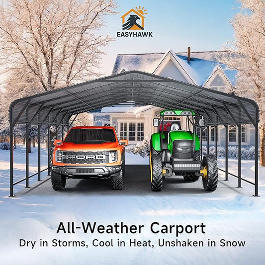 20x30 FT Metal Carport, Enhanced Base and Steel Roof for All-Weather Use, Outdoor Heavy Duty Garage Galvanized Car Shelter for Bass Boats, Full-Sized Pickup Trucks, and Tractors