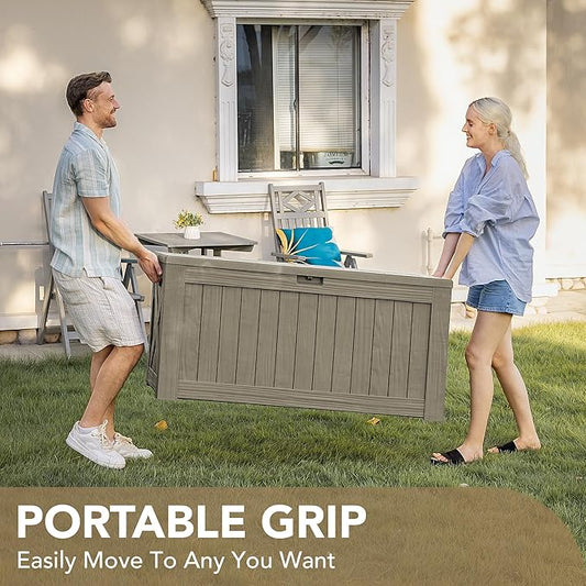 Devoko 120 Gallon Deck Box Resin Outdoor Storage Box Waterproof for Patio, Large Outdoor Storage Bench Lockable for Outside (Brown)