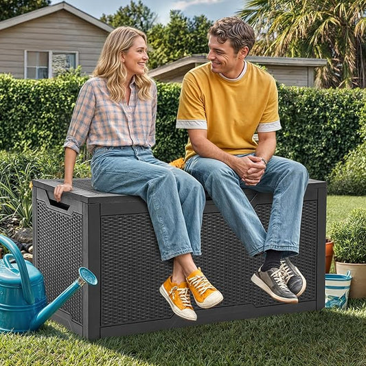 YITAHOME 100 Gallon Resin Deck Box, Weather Resistant Outdoor Storage Box, Lockable Indoor Outdoor Storage for Supplies and Essentials, Black