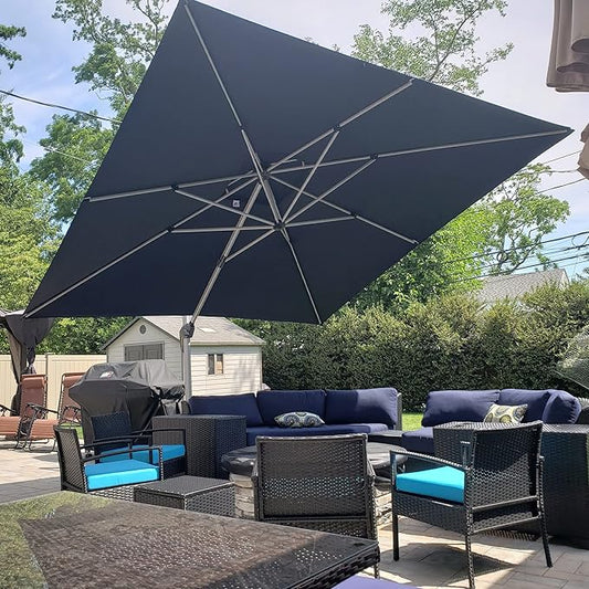 PURPLE LEAF 12 Feet Double Top Deluxe Square Patio Umbrella Offset Hanging Umbrella Cantilever Outdoor Market Garden Umbrella, Grey