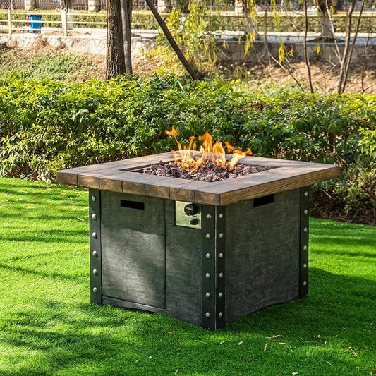 Afterglow Outdoor TerraFab Propane Fire Pit Table for Outside Patio Backyard Garden, Firepit Table with Weather Cover and Lava Rocks,50000 BTU,34.5”X34.5”X23.8”H, Black, CSA Certificated